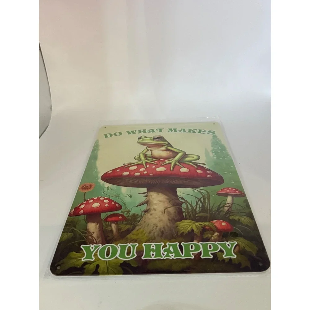 Do What Makes You Happy Frog Mushroom Metal Tin Sign Cottagecore Wall Set of 2
